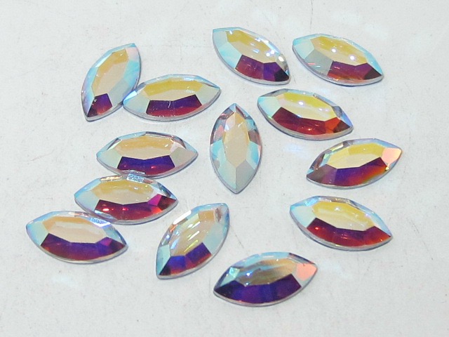 12 pcs. NAVETTE 8x4mm CRYSTAL AB FLATBACK PRECIOSA Rhinestones